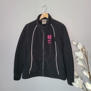 Black Fleece Jacket with Pink Embroidery